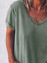 Women Solid Color V Neck Short Sleeve T-shirt Ins Street